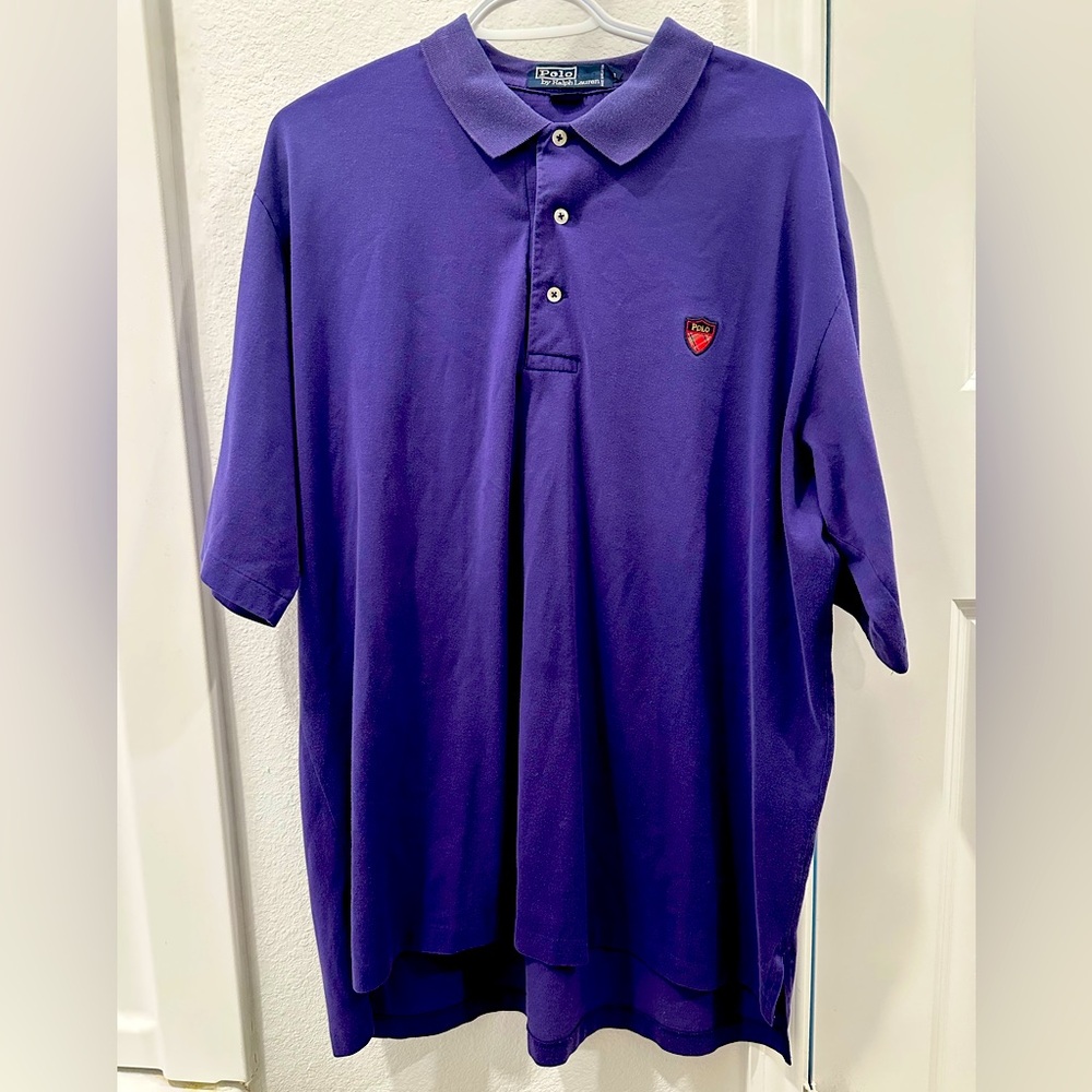 Ralph Lauren Polo Shirt Mens Large Purple Shield Logo Short Sleeve Performance